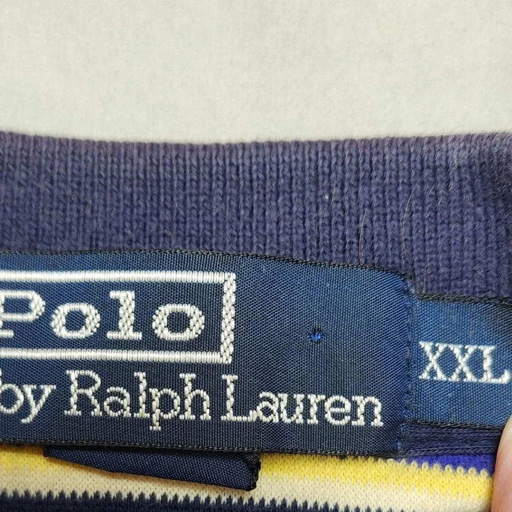 Polo Ralph Lauren Mens XXL Navy Blue Yellow Striped‎ Short Sleeve Polo Shirt